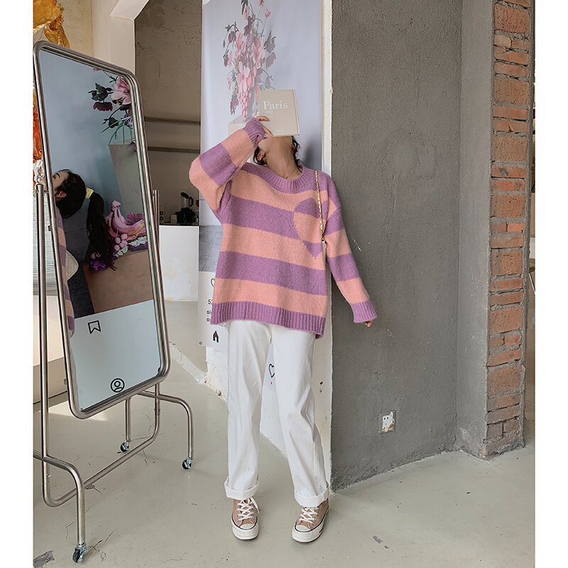Knitted Sweater in Lovely Sweater Women's Loose Outer Wear Early Autumn Lazy Style Knitted Top