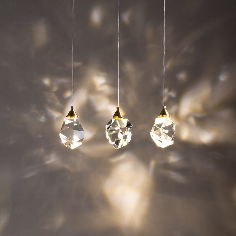 Candelabro moderno de diamantes de cobre para restaurante, lámpara de cristal creativa para Bar, cabecera Simple con personalidad, candelabros de una sola cabeza