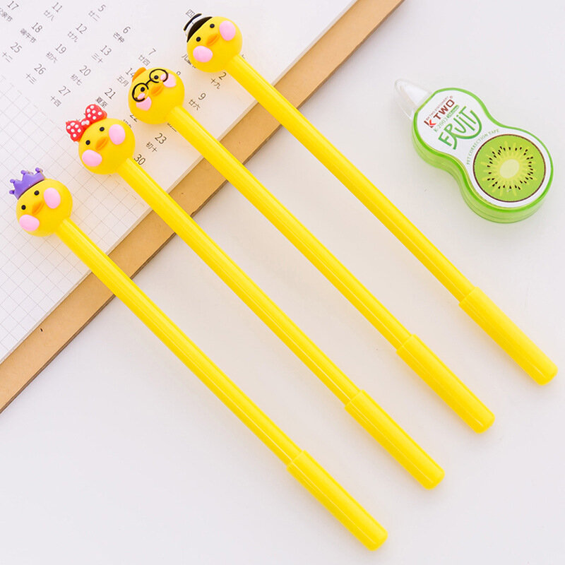 Bolígrafo de Gel con cabeza de muñeca amarilla Kawaii, bolígrafos escolares de 0,5mm, suministros de escritura para la escuela y la Oficina, regalo de papelería
