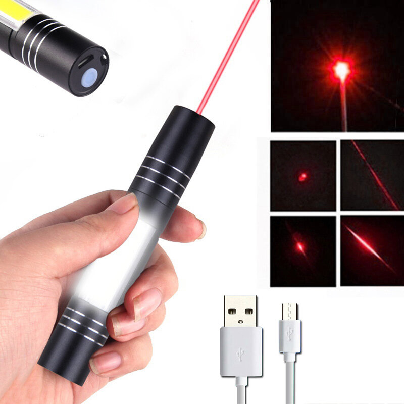 High-power green laser pointer USB rechargeable 2 in 1 red dot laser COB side light flashlight 532nm 650nm mini laser pointer