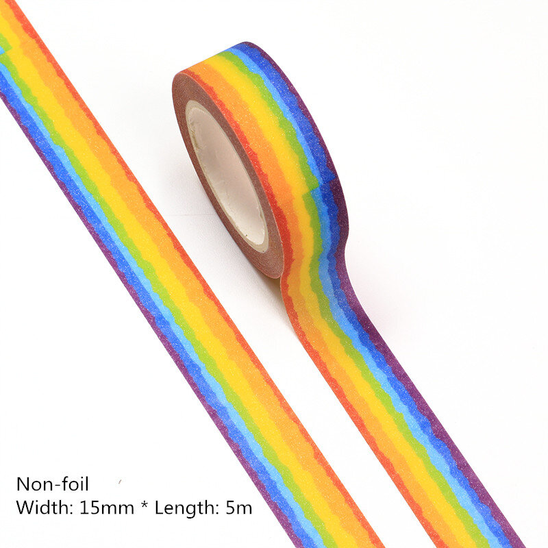 Cinta Washi decorativa de arcoíris para álbum de recortes, suministro de oficina, adhesivo Kawaii, papelería, 1 unidad, 15MM x 10m