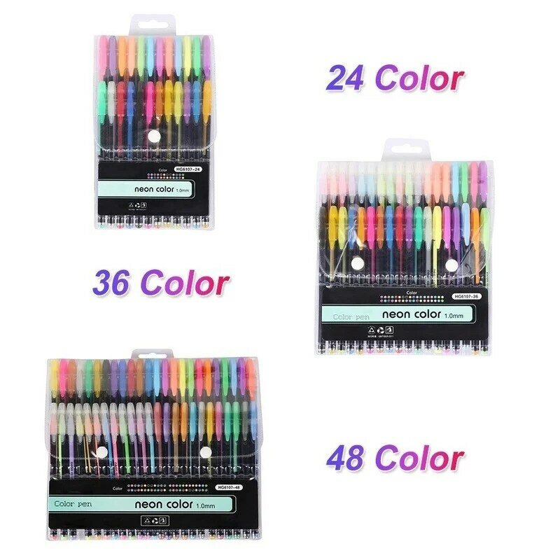 12/18/24/36/48 Pcs Farbe Gel Marker Stifte Metallic Glitter Pastell Fluoreszenz Neon Färbung Set