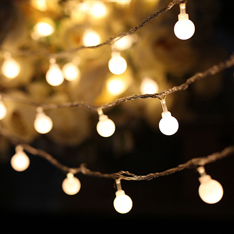 Bola Ceri LED Bola Tali Karangan Bunga Lampu Peri Tali Tahan Air Luar Ruangan Lampu Natal Liburan Pesta Pernikahan Dekorasi Cahaya