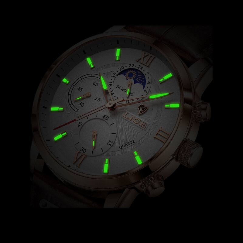 Lige-relógio de pulso masculino luxuoso, 30m, à prova d'água, cronógrafo, couro de quartzo, 2021
