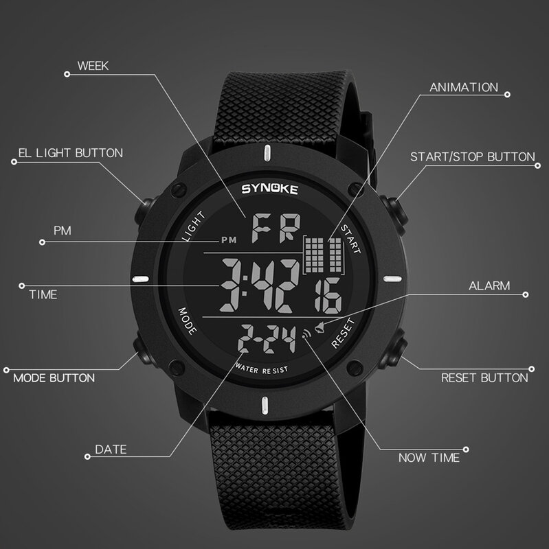 Relógio esportivo digital masculino, relógio militar de marca de luxo, multifuncional, 50m, à prova d'água, led, relógio de ação dupla, q
