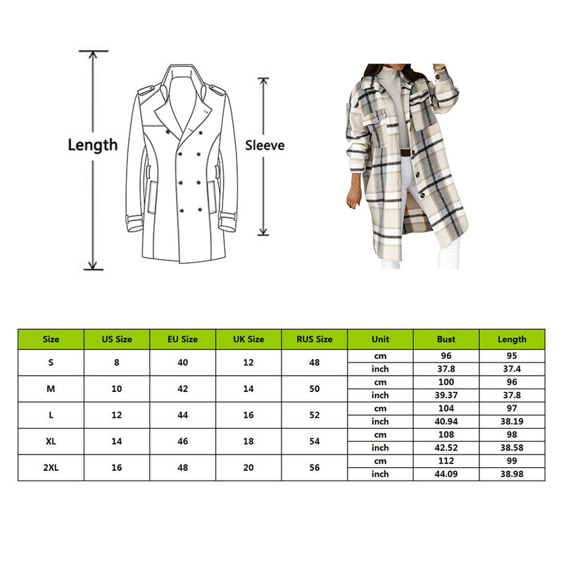 Женское зимнее пальто в клетку, теплое длинное пальто в стиле оверсайз из смешанной шерсти в стиле ретро, 2021