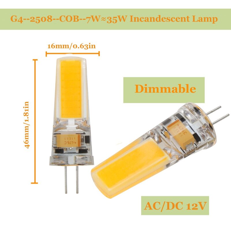 Dimmabl-bombilla LED G4 G9, 7W, COB, CA/CC, 12V, 220V, lámpara LED COB, lámpara de araña, reemplazo de lámparas halógenas, blanco frío/cálido