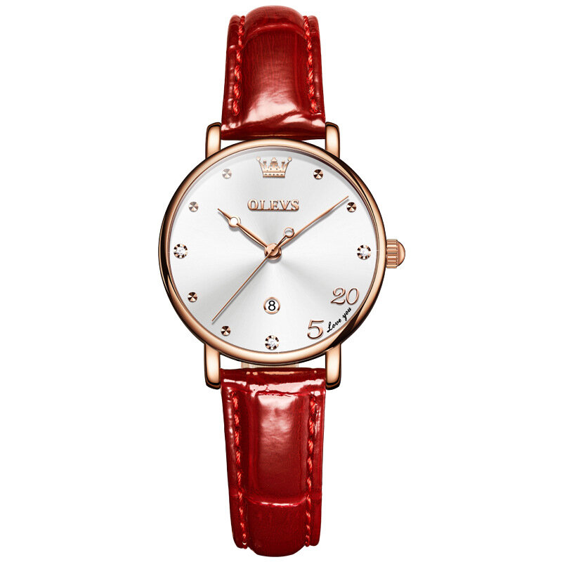 Relojes de marca de lujo para Mujer, Reloj de pulsera de cuarzo resistente al agua, informal, con correa de cuero roja y calendario