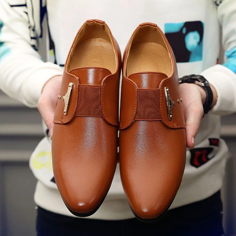 Nova moda formal homens ervilhas sapatos vestido de negócios respirável sapatos couro genuíno casual oxfords apontou sapatos de couro % 3515