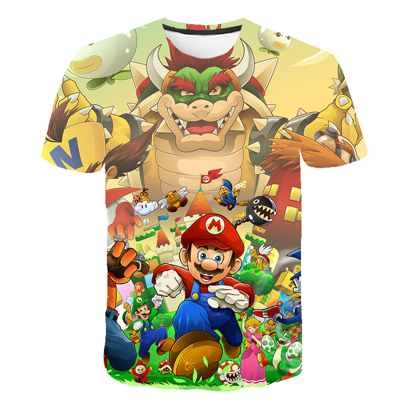 Новинка 2021, футболка с 3D принтом Супер Марио, забавная Одежда для девочек, костюм для мальчиков, детская одежда, популярная мультяшная детск...