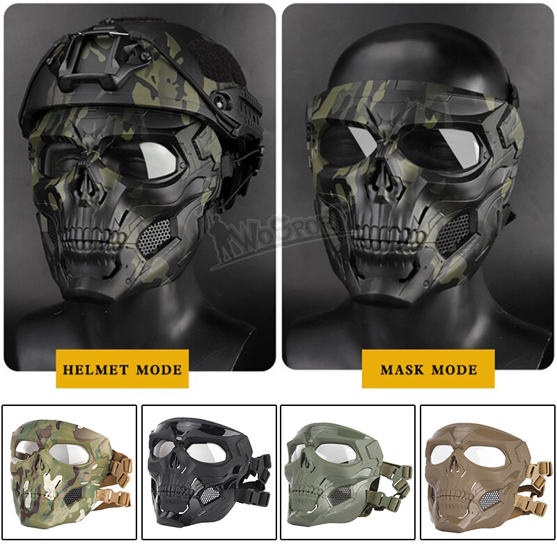 ยุทธวิธี Skull Full Face Paintball หน้ากาก Airsoft Cool Facial ป้องกันเกียร์อุปกรณ์สำหรับใบหน้าจมูก Guard