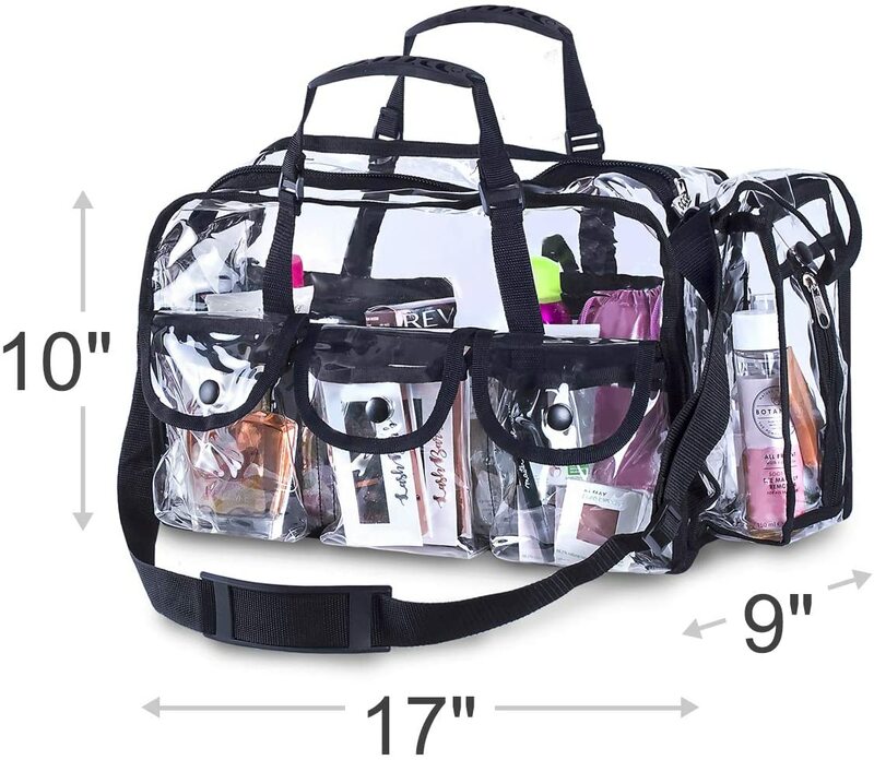 Organizador de maquillaje transparente para mujer, bolsa de aseo de PVC de alta calidad, resistente, con cremallera y 7 bolsillos externos