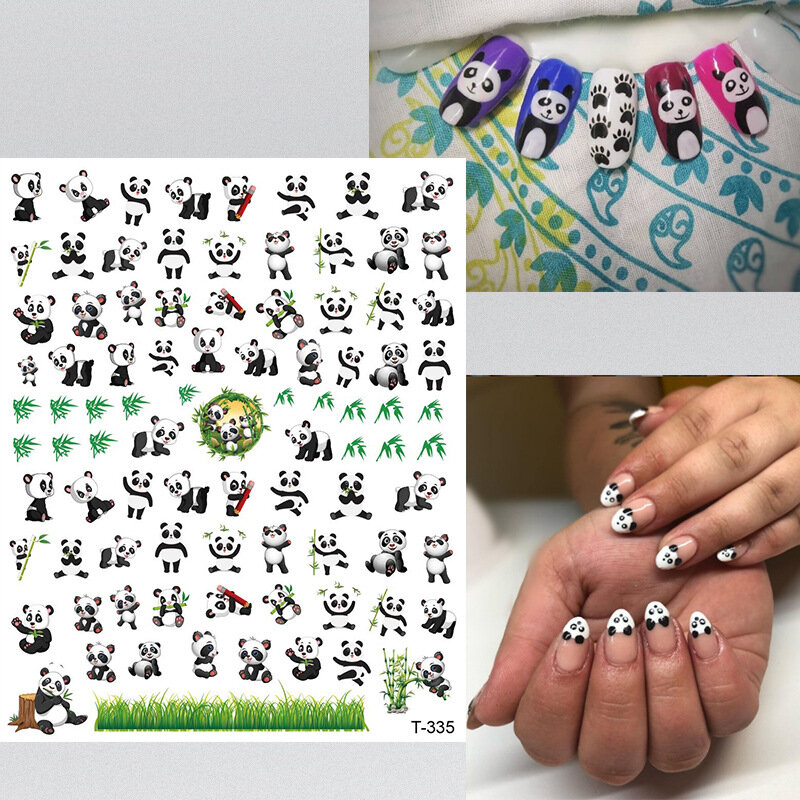 1 pz adesivi per unghie Design del fumetto Panda cinese adesivo per unghie Design nero bianco chiodi arte punta adesiva decorazione Manicure fai da te