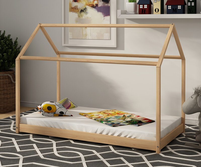 Panana – cadre de lit simple en bois de pin massif pour enfants, cadre de maison en bois, meubles de chambre à coucher, livraison rapide