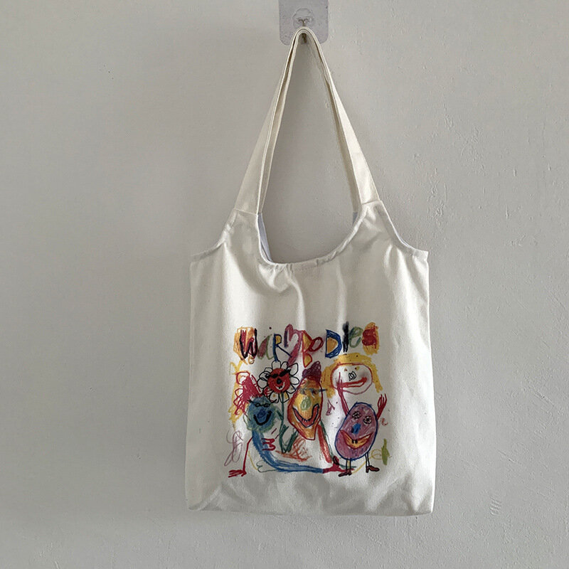 New Japanese Tote Shopping Bag for Lady 2021 Literary Cartoon Canvas Shoulder Bag Women Students Cotton Cloth Eco Shopper Bag
