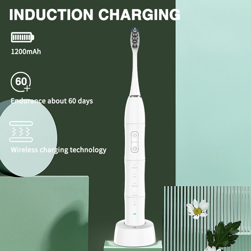 Boyakang-cepillo de dientes eléctrico sónico, 5 modos de limpieza, memoria inteligente, IPX8, cerdas Dupont impermeables, carga por inducción
