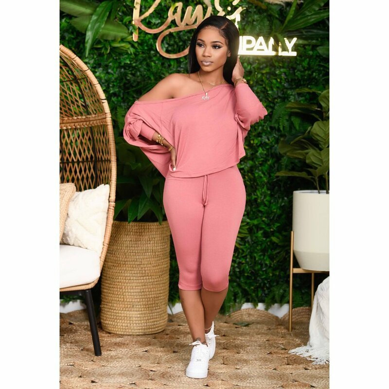 Ronikasha Women 2 Piece Sets Wide Fit Asymmetrical  Top and Cropped Trousers Street Casual Solid Suit Plus Size