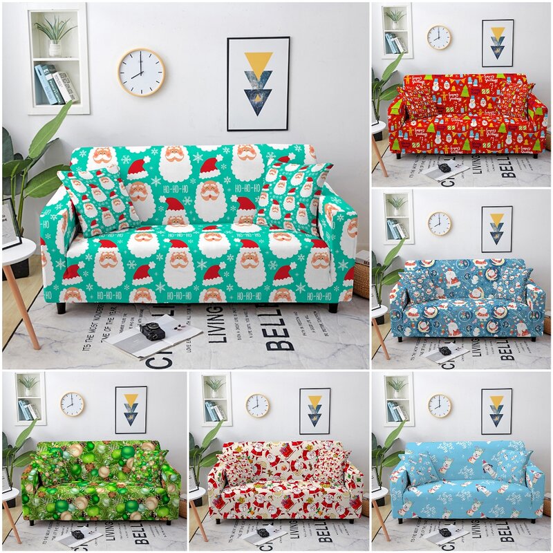 Christmas Theme Sofa Covers for Living Room Santa Claus Elastic Couch Covers for Sofas Stretch Sectional Sofa Slipcover