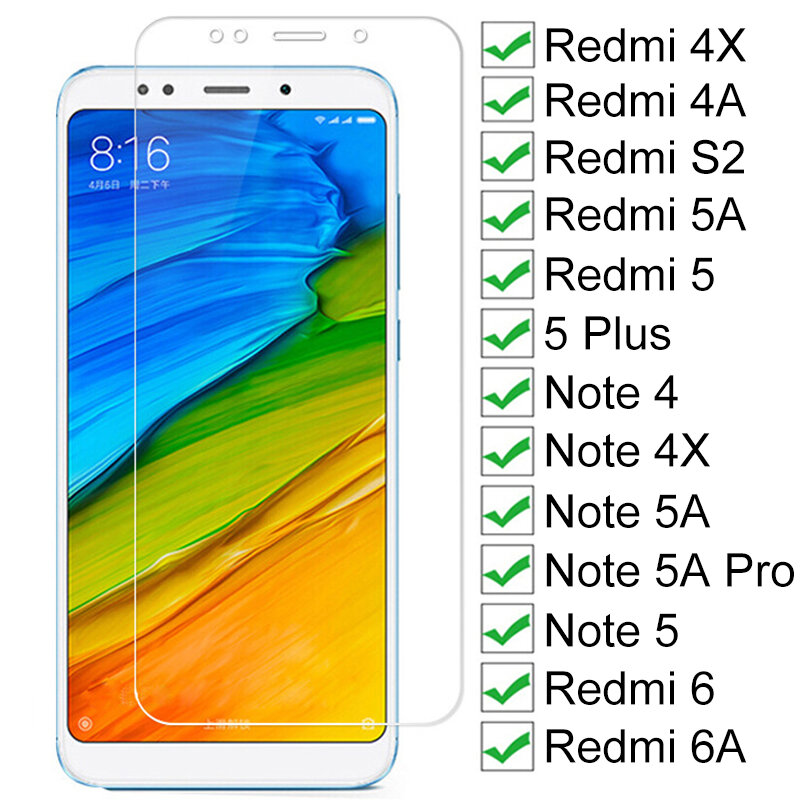 De vidrio templado 9H para Xiaomi Redmi 5 Plus 5 5A S2 4A 4X 6 6A pantalla cristal Protector Nota 4 4X 5 5A 6 Pro vidrio Protector de seguridad