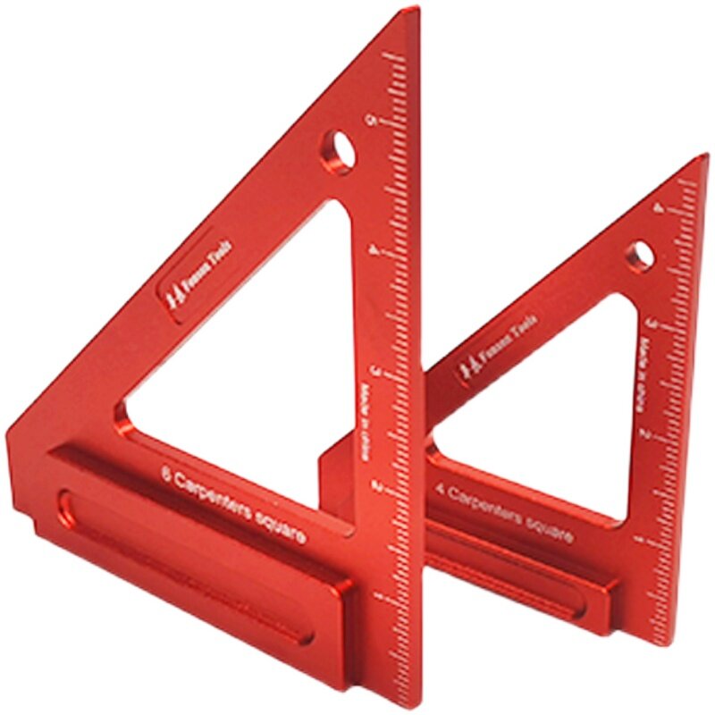 Carpenters Aluminum Alloy Square Ruler 45 and 90 Degrees Triangle Level Gauge Woodworking Wide Seat Marking Line Measuring Tools