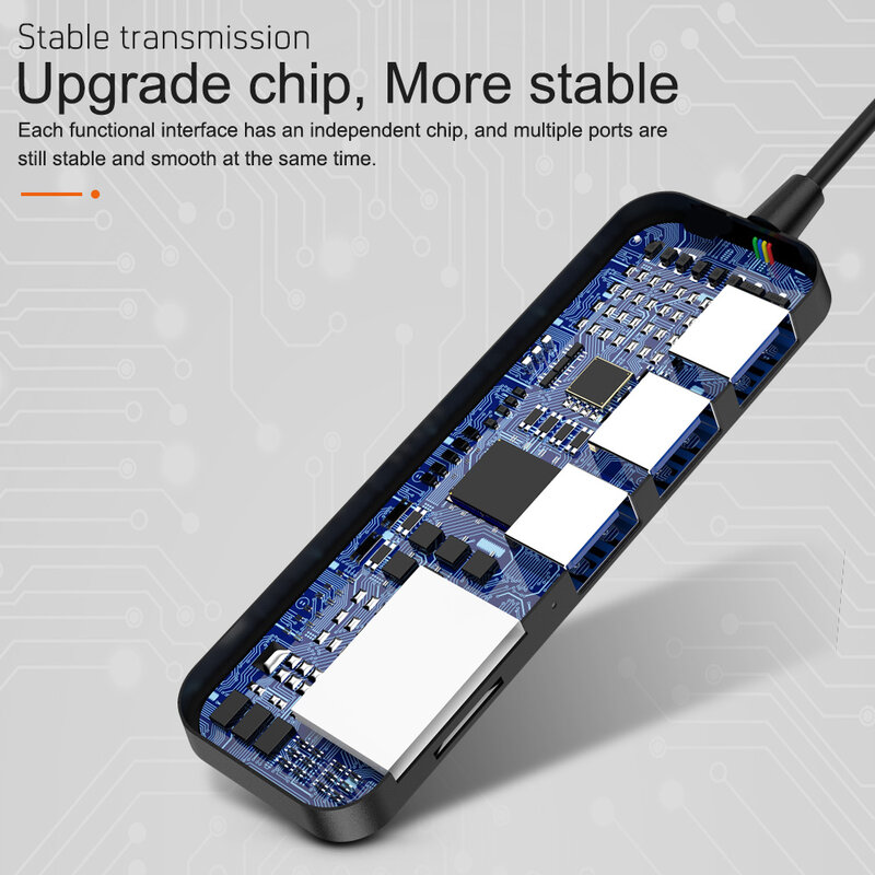 Mini USBC HUB Tipe C Ke Multi USB 3.0 TF/SD Pembaca Kartu Micro Charge Adaptor Pemisah Kecepatan Cepat untuk MacBook Pro/Air Laptop iMac