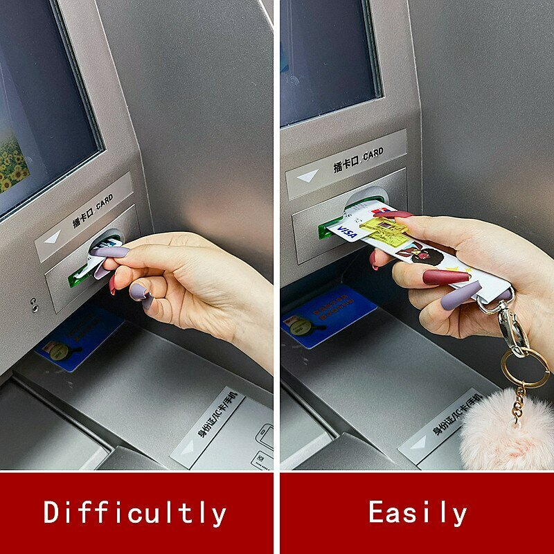 Nette Kreditkarte Puller Acryl Debit Bank Karte Grabber für Langen Nagel ATM Keychain Karten Clip für Lange Nägel Schlüssel ringe