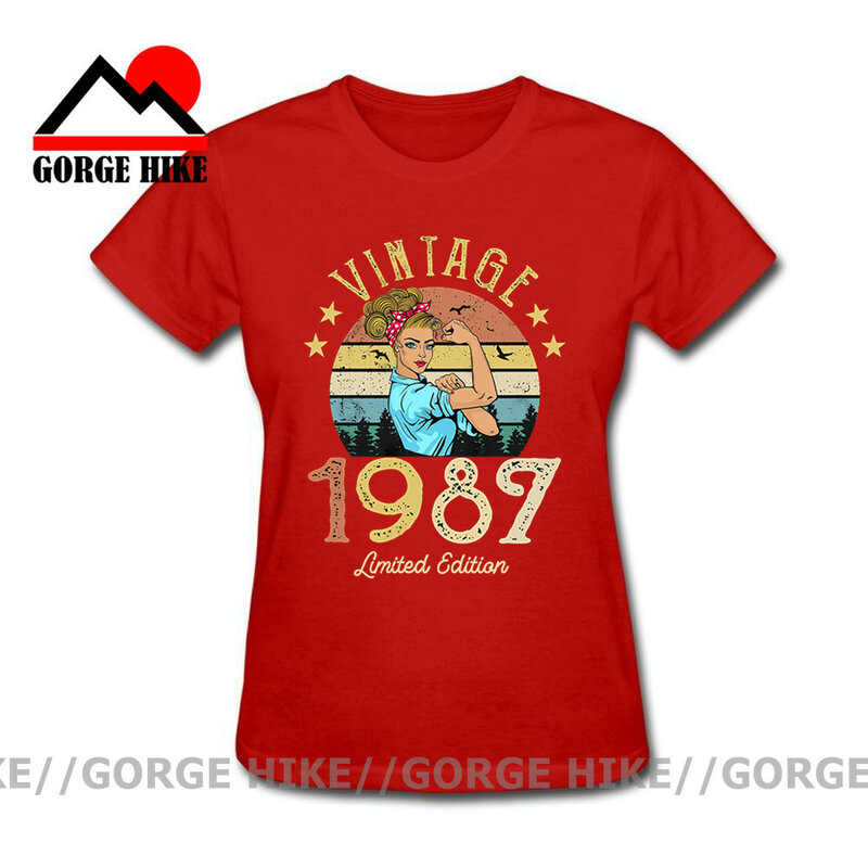 Vintage 1987 Limited Edition Retro Womens T Shirt Born in 1987 34th Birthday Gift T-shirt Tops Tees Slim Fitness O Neck Clothing