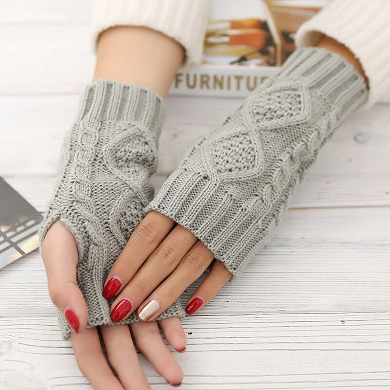 ขายฤดูหนาวฤดูใบไม้ผลิแขนถักถุงมือผู้หญิง Unisex อุ่น Fingerless Long Mittens