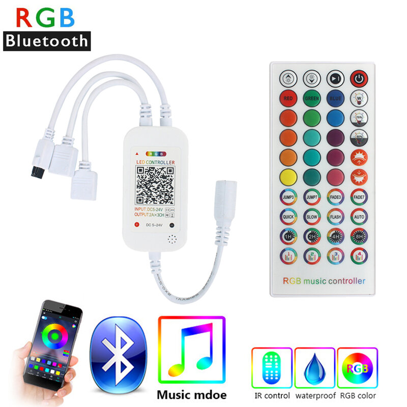 Светодиодный контроллер RGB для музыки с Bluetooth, двойной звуковой датчик сигнала с ИК-подсветкой 40 клавиш, для светодиодных лент RGB 5050, 3528, IOS, ...