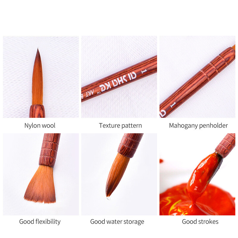 1Peice pennello per acquerello legno Nylon pennello per capelli artista pennelli per pittura a mano acquarello guazzo disegno pennello per arte forniture