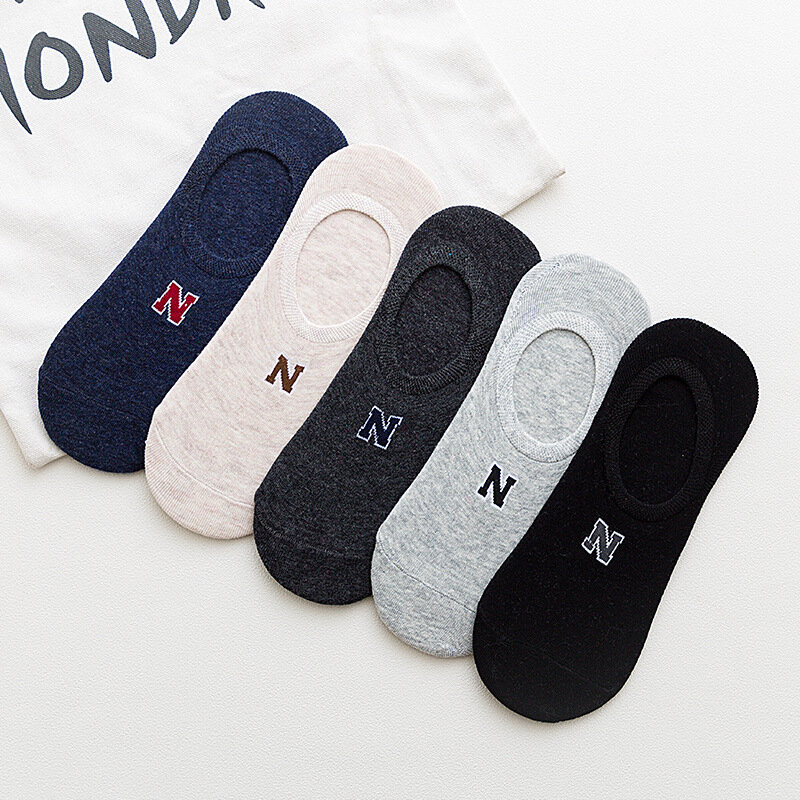 5 Pairs New Ankle Mens Socks Cotton with Letter Silicone Non-slip Invisible Socks Men for Spring Summer 42701