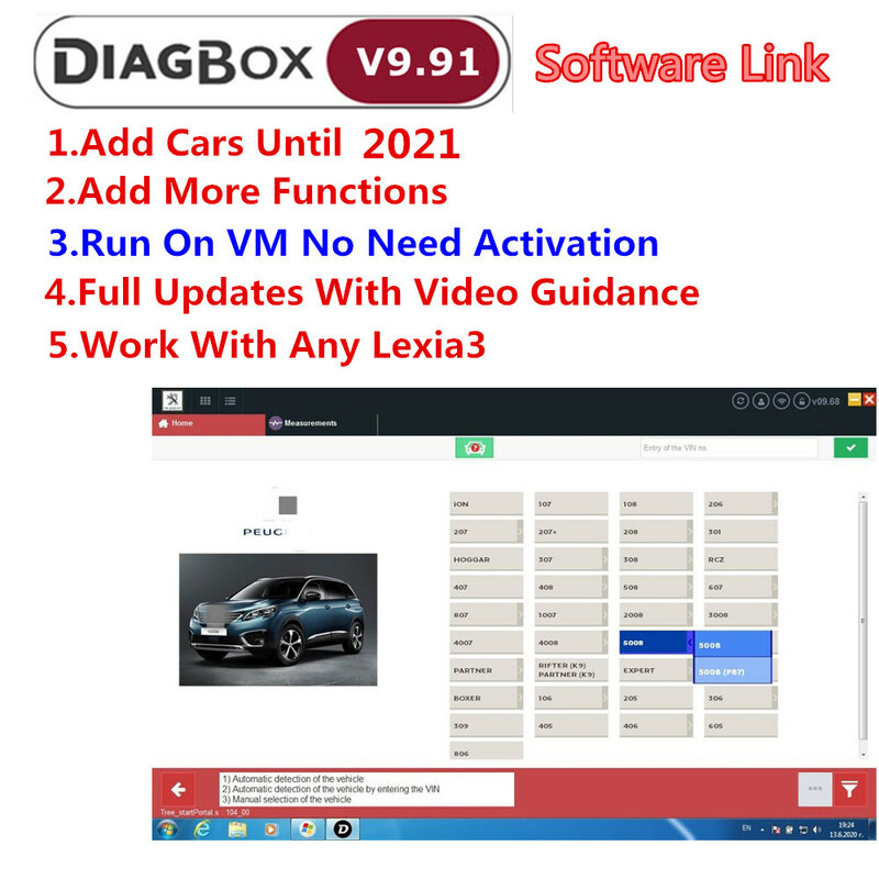 Diagbox-escáner V9.91 Diagbox 9,68 PP2000, Software para Lexia 3 FW921815C Diagbox 9,68 para Citroen y Peugeot