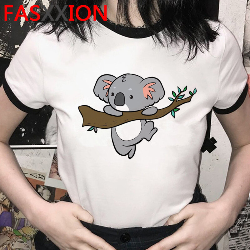 Camiseta do vintage da cópia feminina da roupa do coala da preguiça do kawaii do vintage mais o tamanho branco t camisa ulzzang