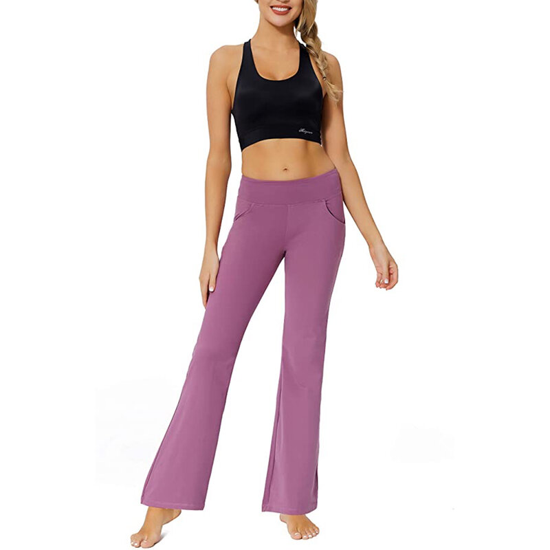 2021 calças de cintura alta, calças de bolso lateral casual yoga sports street calças bootcut s/m/l/xl/xxl