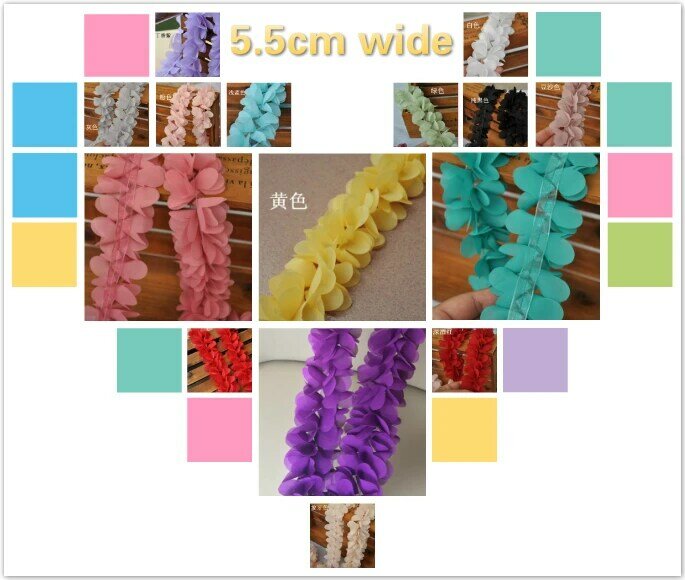 NEW 5.5cm Wide Beautiful Multicolor 3D Chiffon Fabric Flower Lace Ribbon DIY Clothing Skirt Dress Material Hat Wreath Decoration