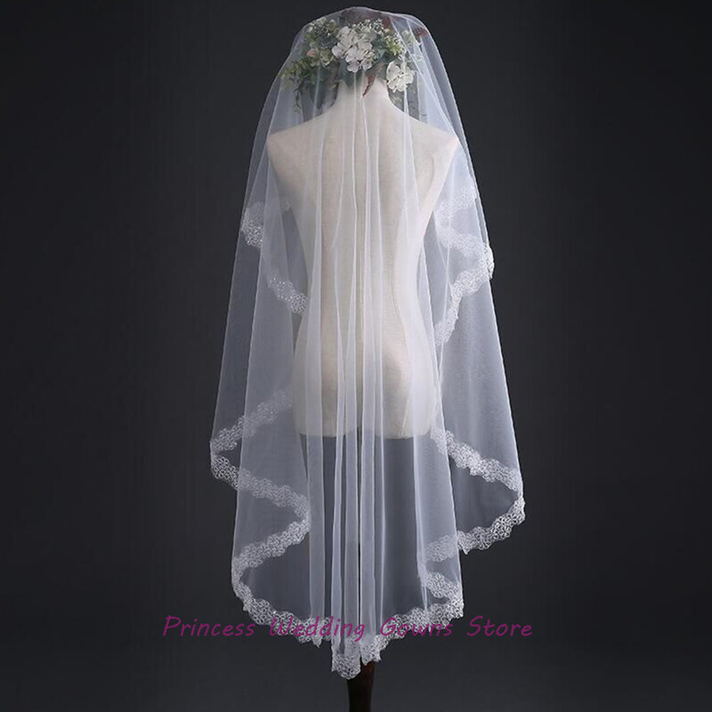 Voile de mariée en dentelle, blanc ivoire, une couche, 2021 m, accessoires de mariage à la mode, sans peigne, 1.5