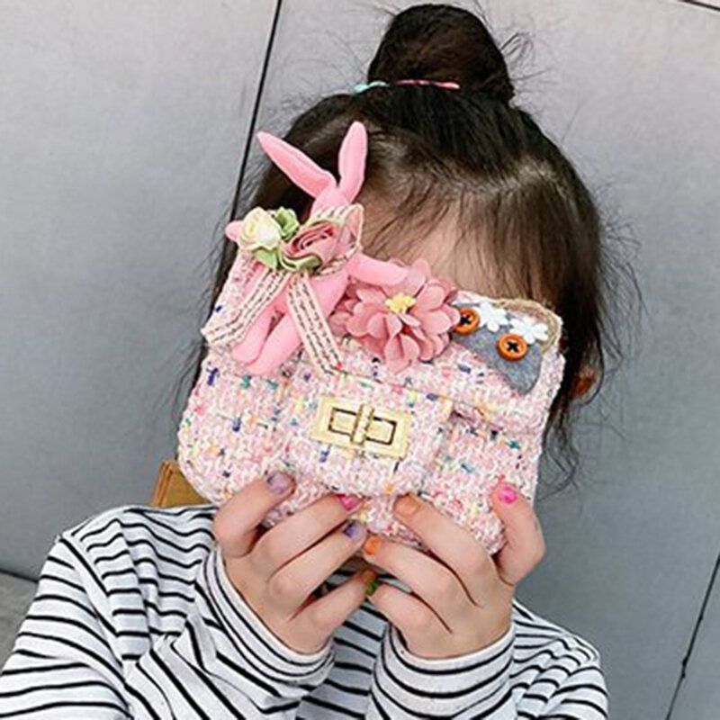 女の子のための装飾的な花のショルダーバッグ,子供のための流行のショルダーバッグ,チェーン付きの素敵なバッグ