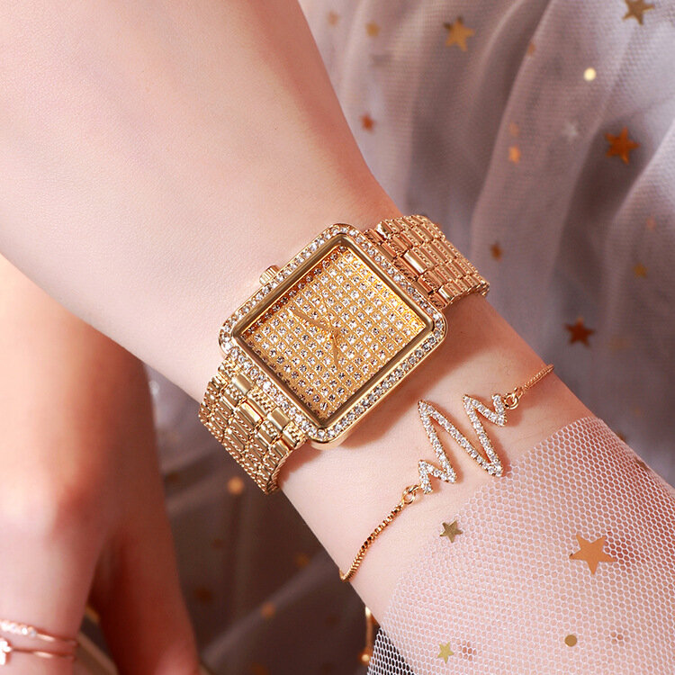 Montre de luxe à Quartz pour femmes, entièrement en diamant, avec Bracelet en cristal