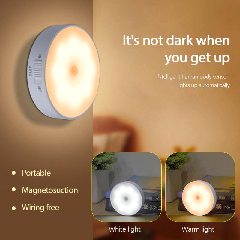 Sensor de movimiento LED recargable luz de noche inalámbrica de ahorro de energía de 8 LED detección de movimiento lámpara dormitorio baño lámpara inteligente