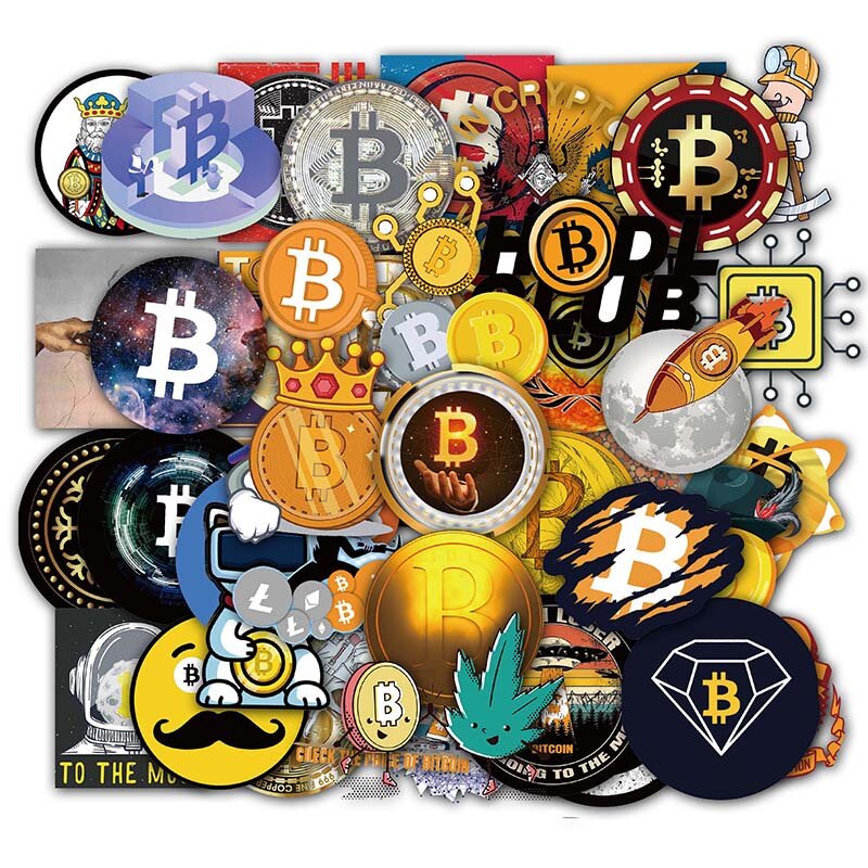 50 sztuk/zestaw Cartoon Bitcoin szyfrowana wirtualna waluta BTC naklejki na kask Kid Diy Laptop mieszana walizka deskorolka