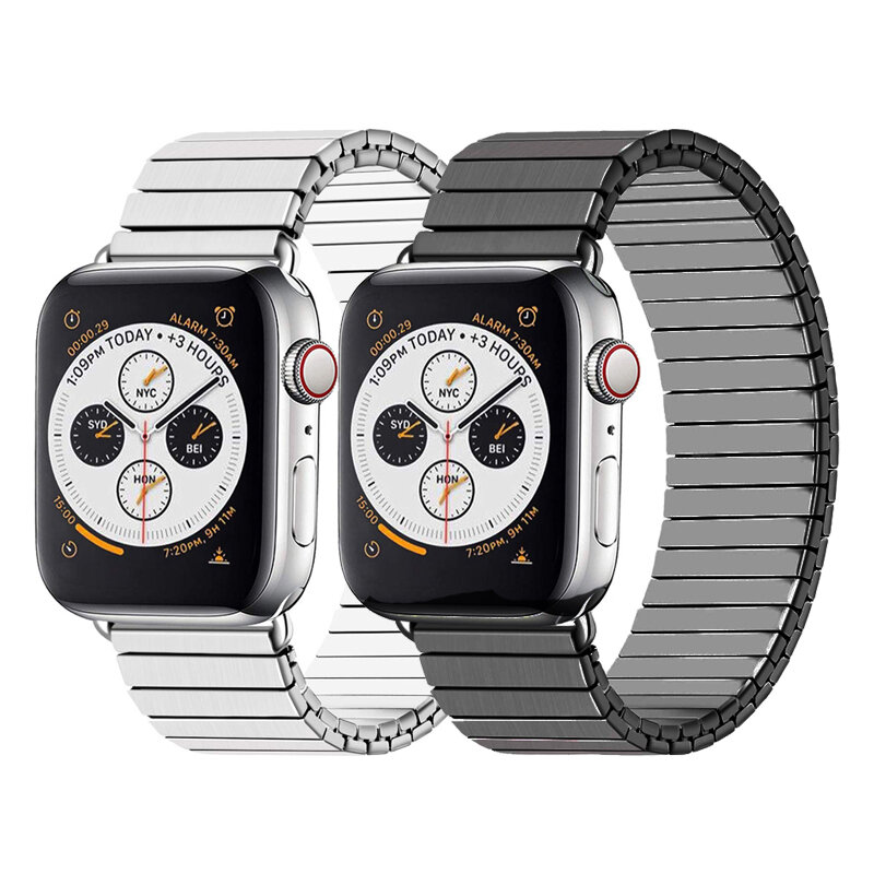 Correa de elasticidad para apple watch, banda de 44mm, 42mm, iwatch 38mm para 40mm y 6/5/4/3/2/se, pulsera de acero inoxidable