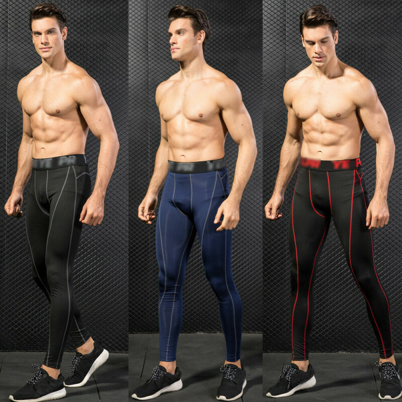 Calça de compressão sob calças compridas para homens, camada de base de esportes de corrida, respirável, de secagem rápida, collants de cintura alta fitness
