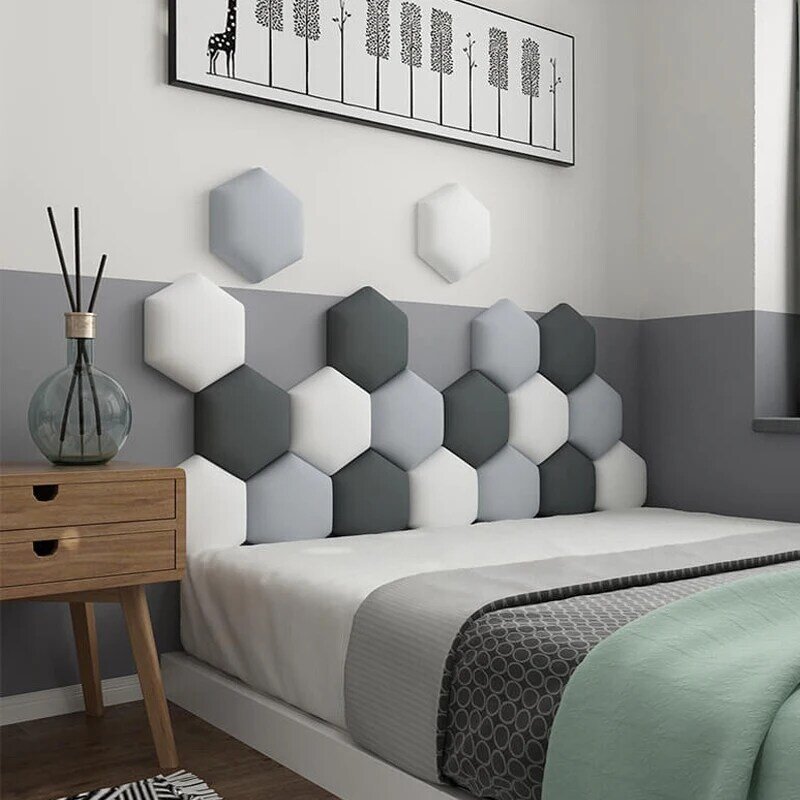 Cabecera hexagonal para el hogar, bolsa suave autoadhesiva, pegatina de pared 3D, Fondo de pared, pintura decorativa de tatami