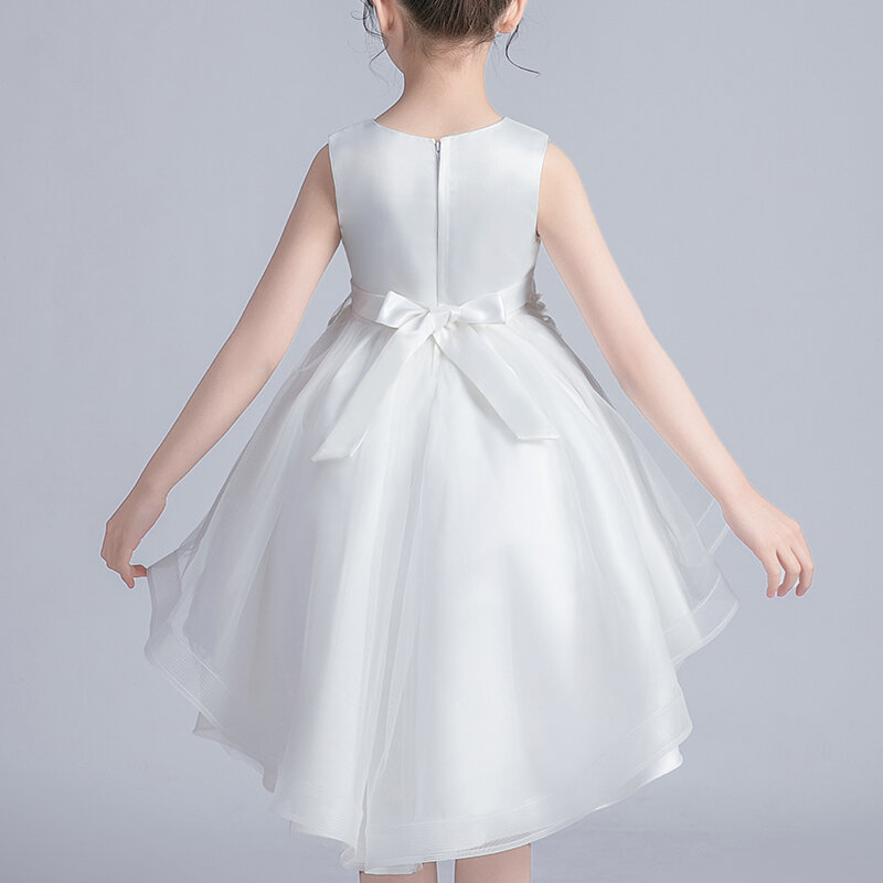 Nuovo vestito per bambini di Design per 4-12 ragazze ricamo festa di nozze Tailing Frock elegante abito da principessa senza maniche per bambini