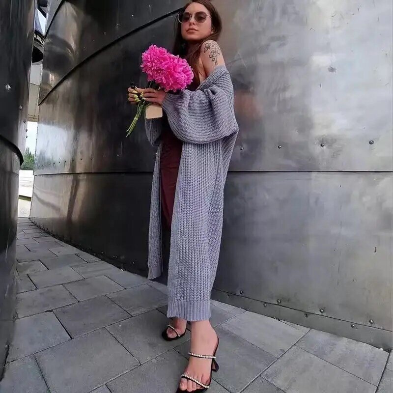 Ropa de moda coreana Mujer Casual Rebeca de punto larga Mujer Tops Mujer Vintage Jersey holgado abrigo liso de talla grande Jersey