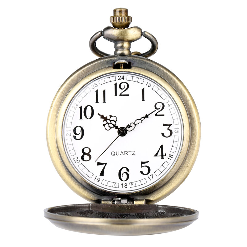 Relógio retrô de bronze escola masculino, relógio de bolso analógico quartz com corrente pingente, acessório para presente