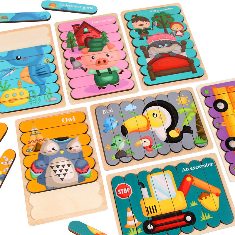 나무 직소 퍼즐 게임 어린이 성인 동물 퍼즐 나무 장난감 학습 및 교육 환경 보호 조립 장난감
