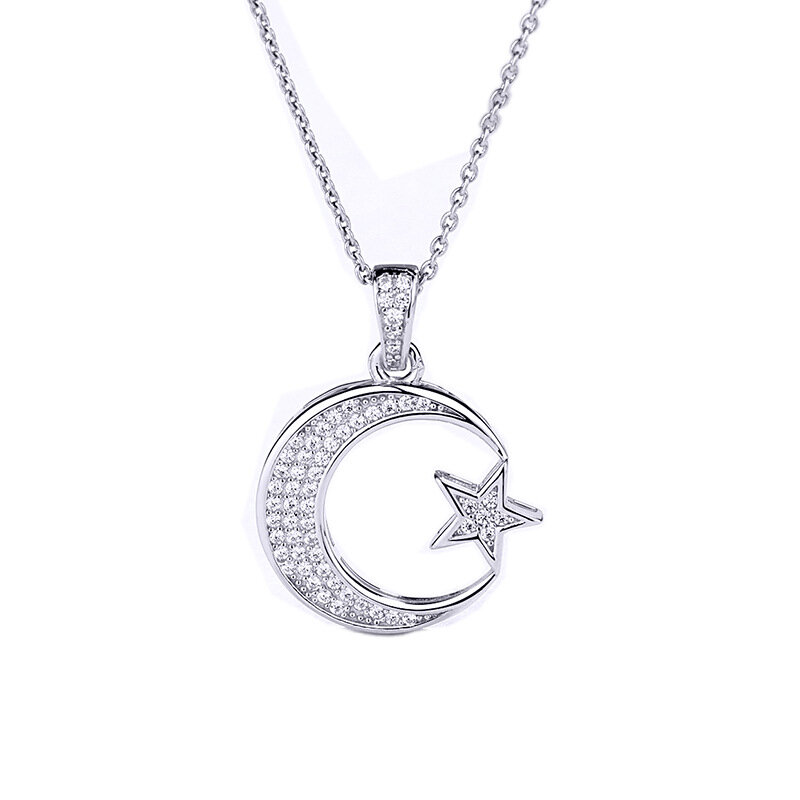Sodrov-collar con colgante de luna y estrella para mujer, Plata de Ley 925, joyería de plata