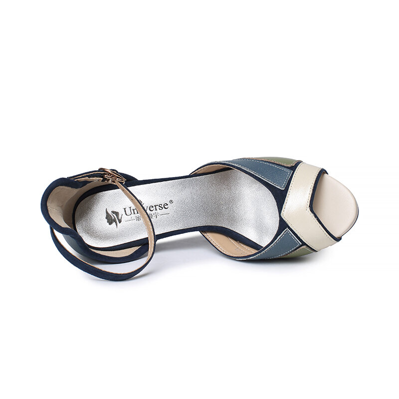 Universe E069-Sandalias de piel de oveja estilo bohemio para mujer, zapatos de tacón suave superalto y fino, plataforma, hebilla en el tobillo, Punta abierta