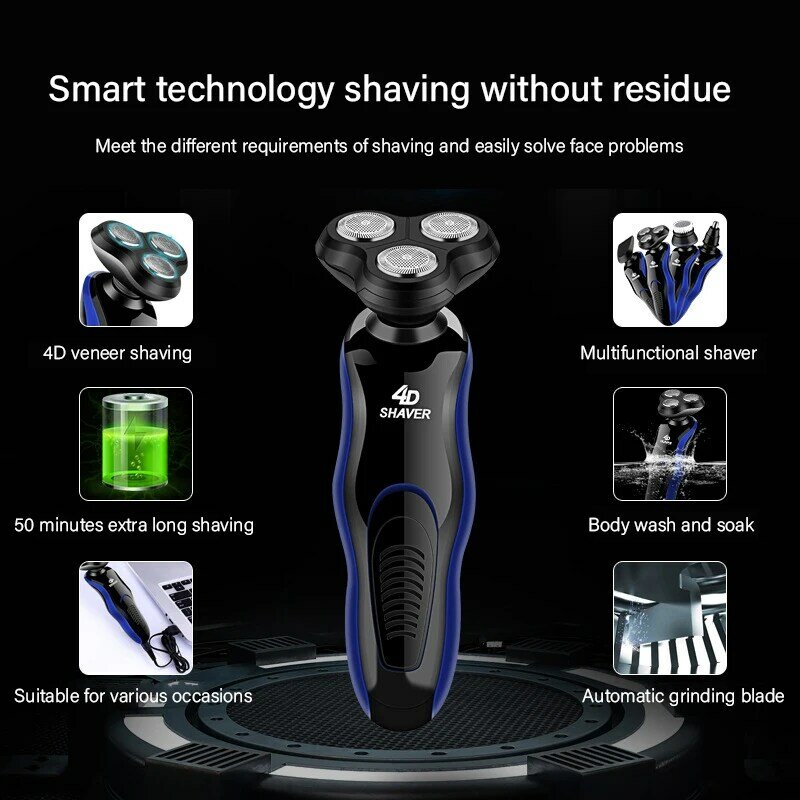 Máquina de afeitar eléctrica 4 en 1 para hombres, con USB afeitadora, navajas para Barba 4D, 3 cuchillas, recortadora de pelo de nariz y barba, recargable